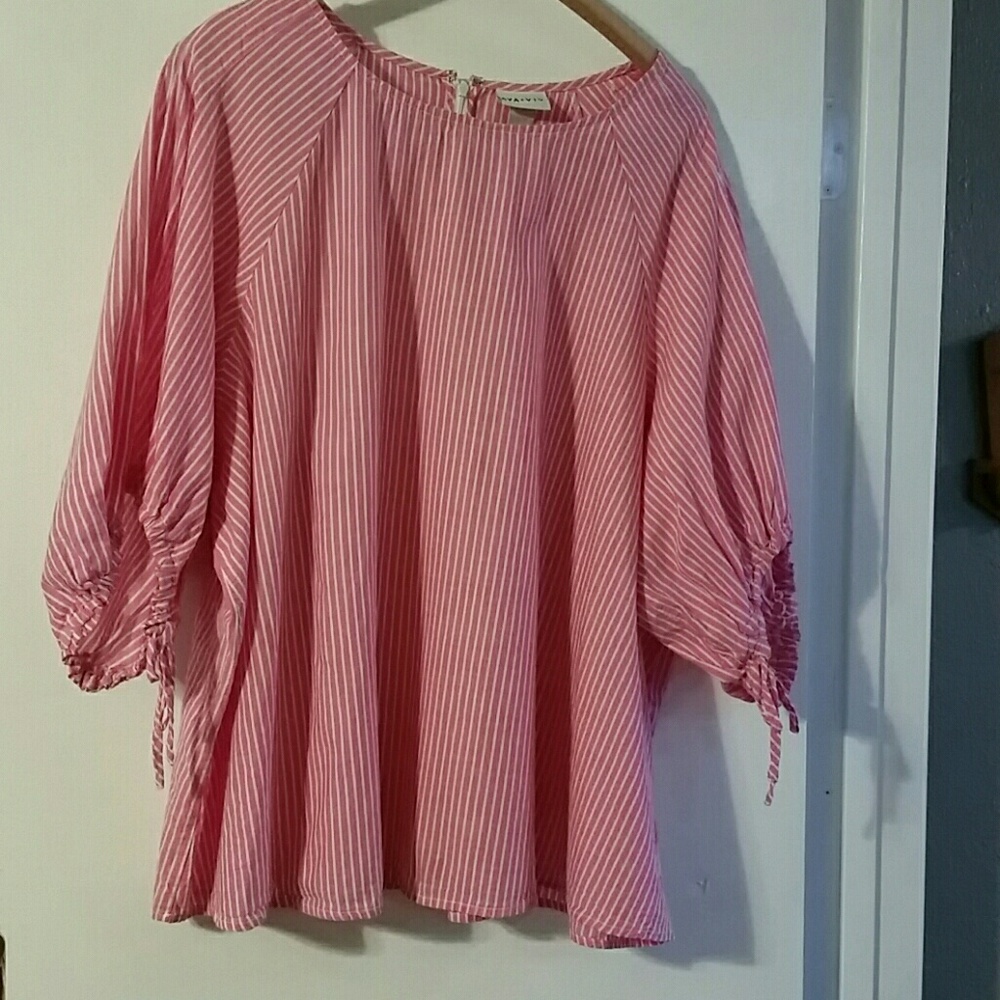 Ava Viv plus sz 3x pink and white pin strip blouse